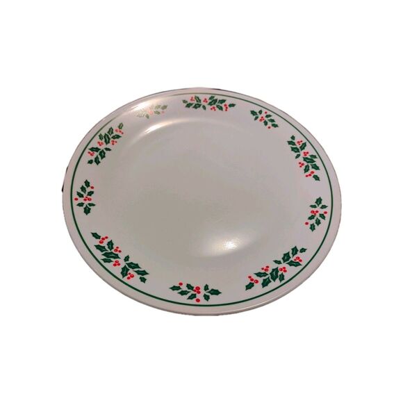 Corning Corelle Dinner Plate Christmas Holly Days 10.5" Vintage Set 4 Green Rim - Picture 2 of 11